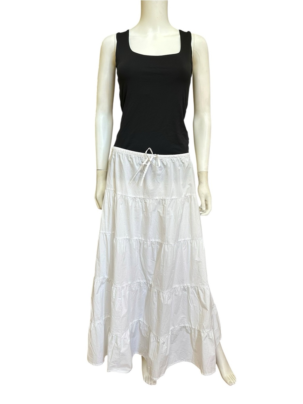 Zara White Tiered Maxi Skirt with Drawstring Waist, NWT, M